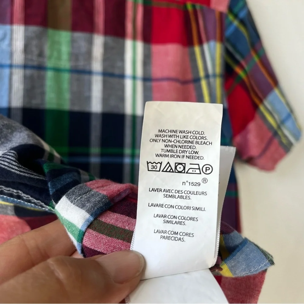 Polo Ralph Lauren Boy's L(14-15) Madras Plaid Button Down Short Sleeve Shirt